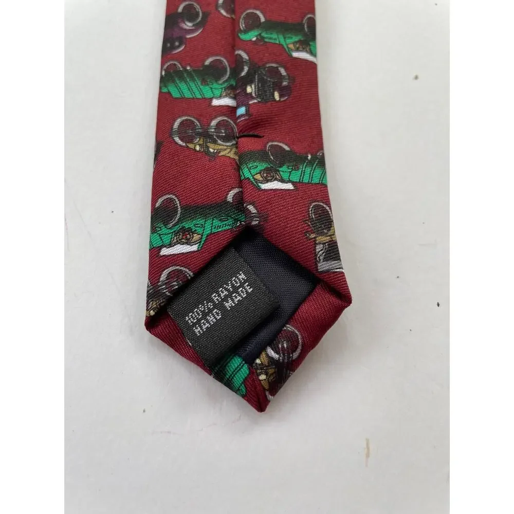 Handmade Vintage Cars Necktie Antique Vehicles Red Green Tan Rayon Retro
